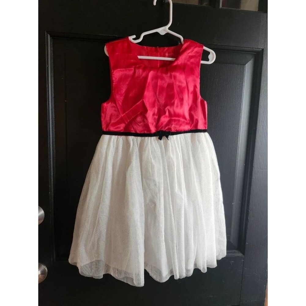 Nanette Kids Girls Holiday Dress Size 6 Red Satin White Glitter Tulle Party